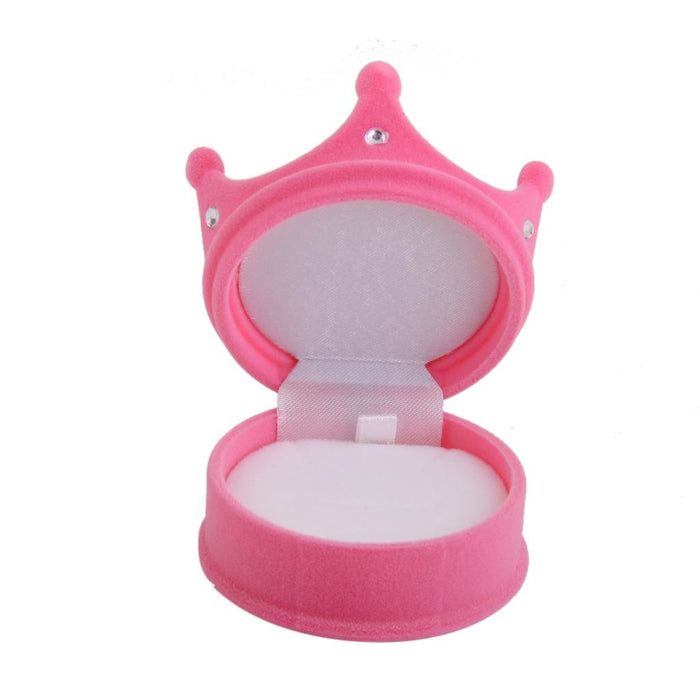 Crofta Velvet Ring Jewelry Display Storage Box Gift Case Organizer Pink Crown S