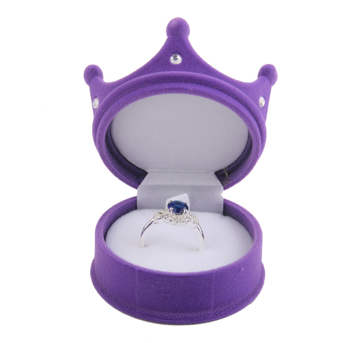 Crofta Velvet Ring Jewelry Display Storage Box Gift Case Organizer Purple Crown S