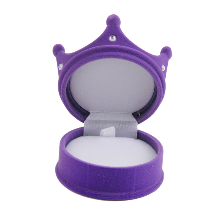 Crofta Velvet Ring Jewelry Display Storage Box Gift Case Organizer Purple Crown S