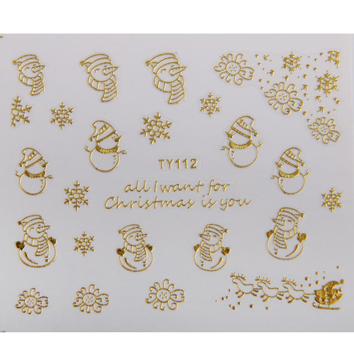 Crofta 1 Sheet 3D Mixed Christmas Design Nail Art Sticker Tips Manicure - Gold