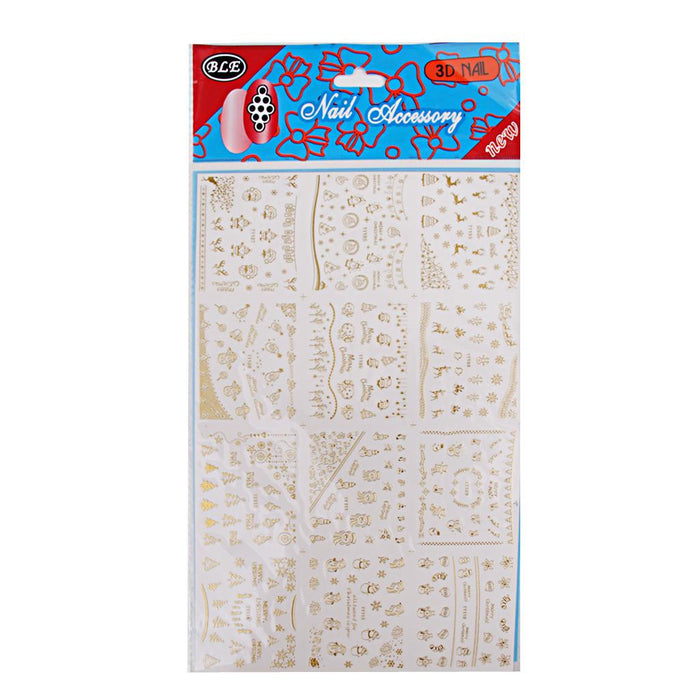 Crofta 1 Sheet 3D Mixed Christmas Design Nail Art Sticker Tips Manicure - Gold