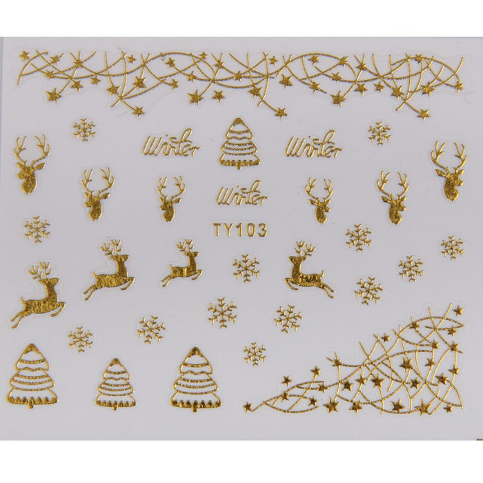 Crofta 1 Sheet 3D Mixed Christmas Design Nail Art Sticker Tips Manicure - Gold