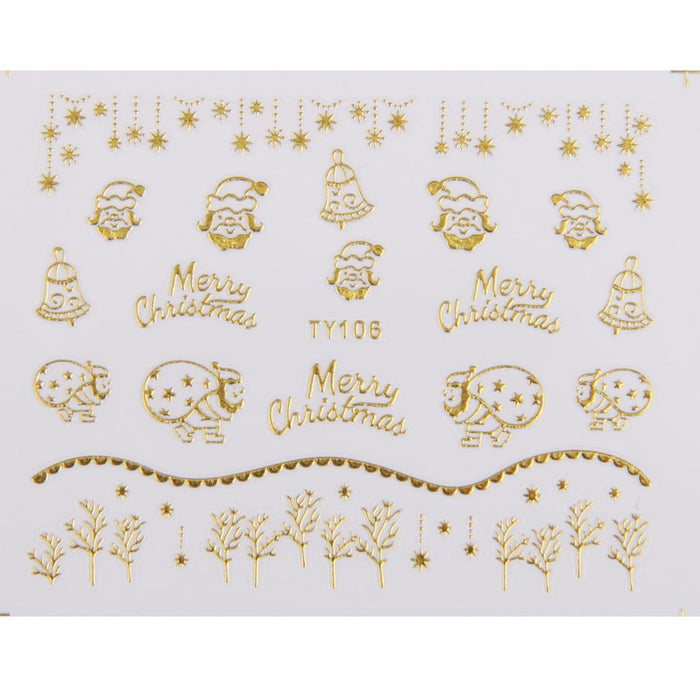 Crofta 1 Sheet 3D Mixed Christmas Design Nail Art Sticker Tips Manicure - Gold