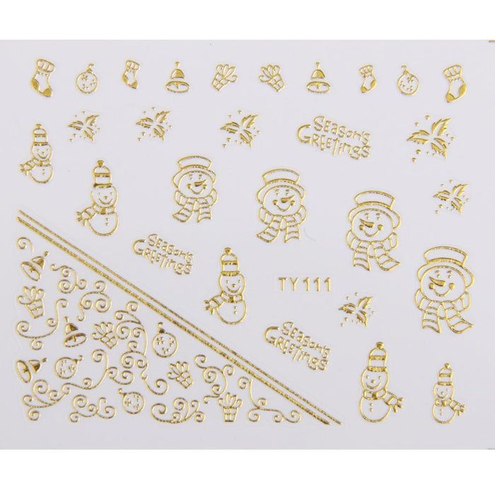 Crofta 1 Sheet 3D Mixed Christmas Design Nail Art Sticker Tips Manicure - Gold