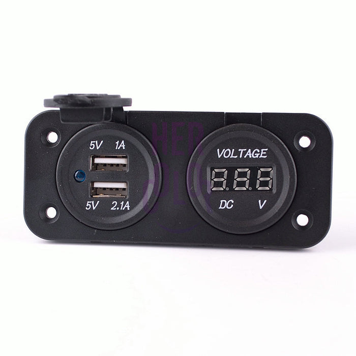 Crofta 12-24V 3.1A Car Motorcycle Dual USB Charger with Digital Display Voltmeter