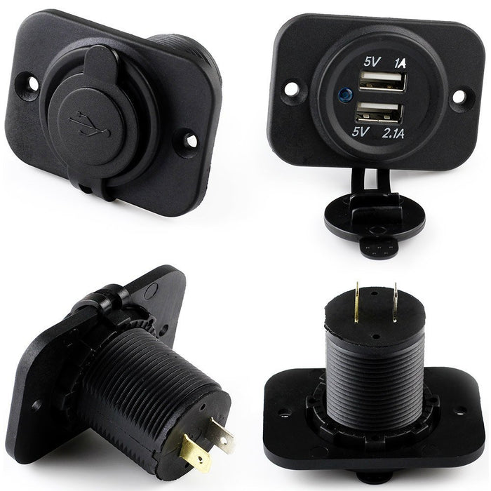 Crofta 1A/2.1A Charger Port Socket for Car Boat Motorcycle 12v Dual 2 USB Outlet