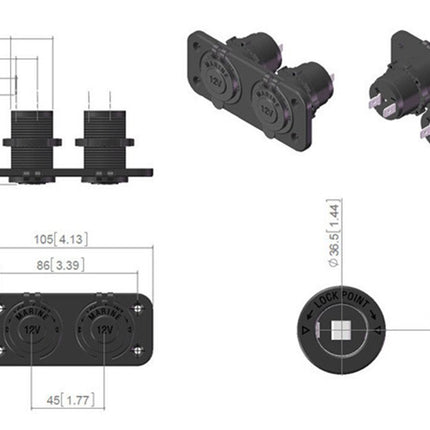 Crofta Waterproof Dual Motorcycle Cigarette Lighter Socket Power Outlet 12V-24V