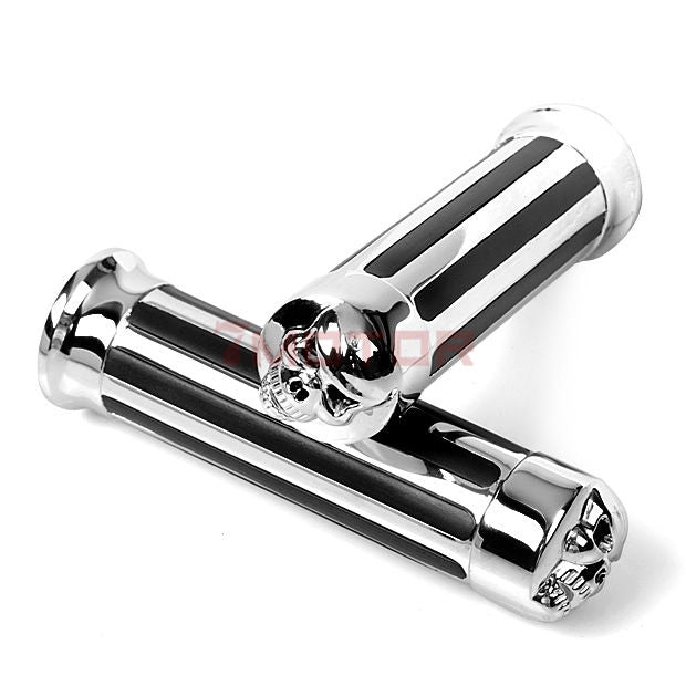 Crofta 1 pair Motorcycle Skull Stripe Chrome Hand Grips Handle Bar 1''