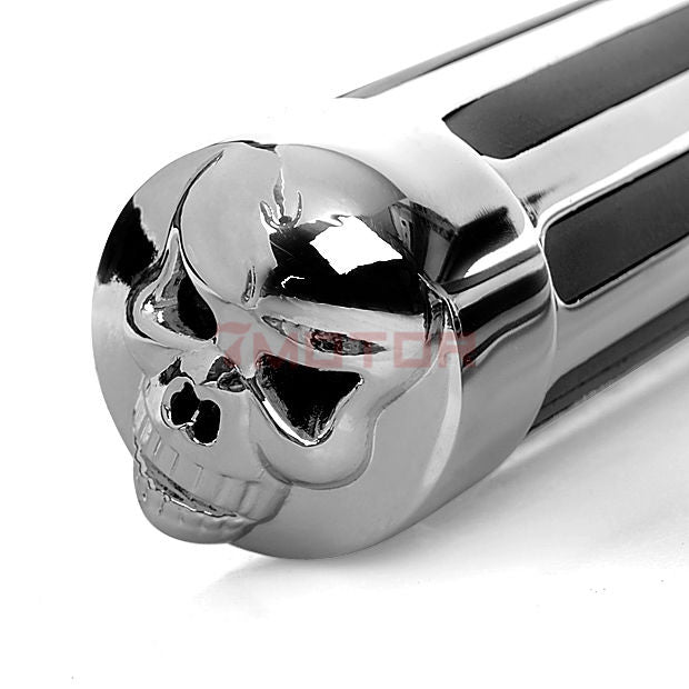 Crofta 1 pair Motorcycle Skull Stripe Chrome Hand Grips Handle Bar 1''