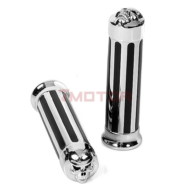 Crofta 1 pair Motorcycle Skull Stripe Chrome Hand Grips Handle Bar 1''