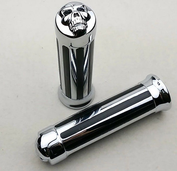 Crofta 1 pair Motorcycle Skull Stripe Chrome Hand Grips Handle Bar 1''