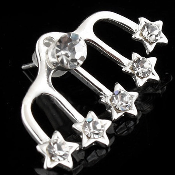 Crofta 1 Pair Charming Women Ladies Crystal Star Shape Ear Studs Pin Wrap Earrings Cuff Jewelry Gift