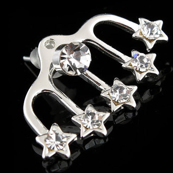 Crofta 1 Pair Charming Women Ladies Crystal Star Shape Ear Studs Pin Wrap Earrings Cuff Jewelry Gift