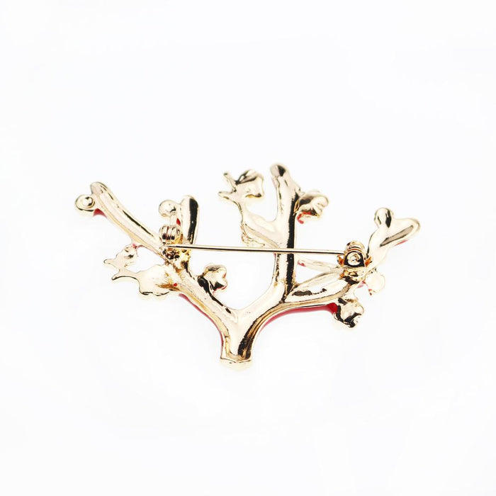 Crofta 1pc Cute Red Tree Branch Flower Gold Plated Alloy Brooch Christmas Gift