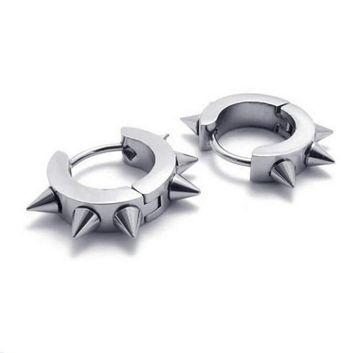 Crofta Women Men Fashionable Stainless Steel Punk Cool Hip Hop Stud Cuff Clip On Earring Jewelry Silver 0.39 inch