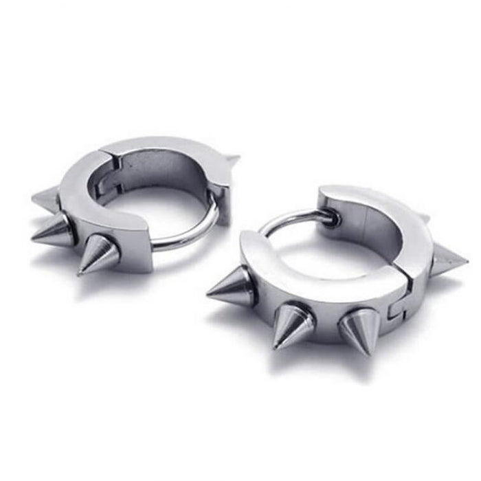 Crofta Women Men Fashionable Stainless Steel Punk Cool Hip Hop Stud Cuff Clip On Earring Jewelry Silver 0.39 inch