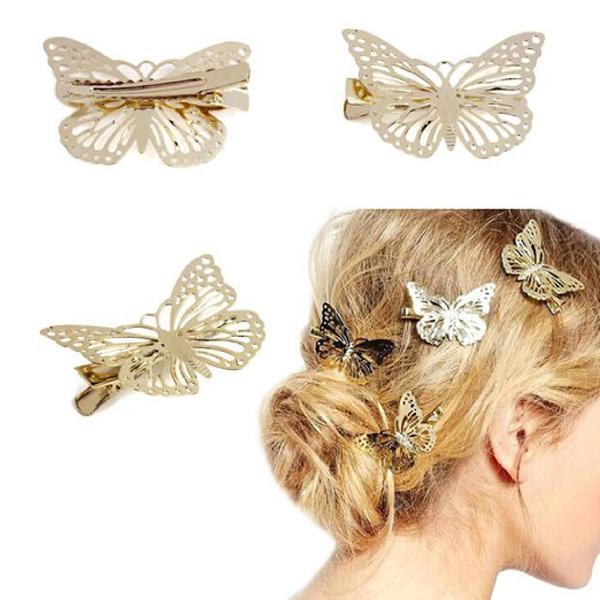 Crofta 1 Pair Women Ladies Gold Butterfly Hair clip Hairpin Accessory