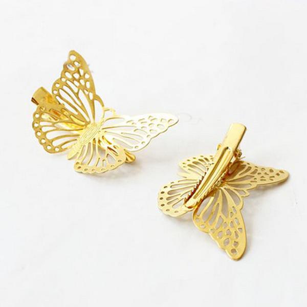 Crofta 1 Pair Women Ladies Gold Butterfly Hair clip Hairpin Accessory