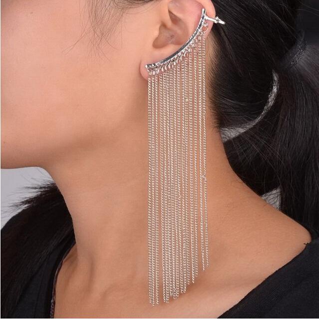 Crofta 1PC Heart Chain Tassel Ear Cuff Wrap Statement Clip Earring Left Ear Silver