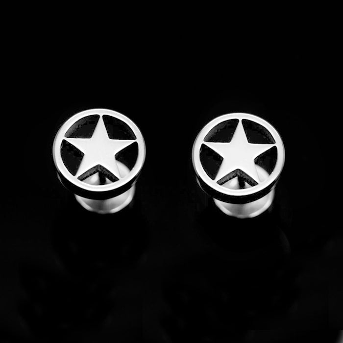 Crofta 1 Pair of Stainless Steel Silver Circle Five-pointed Star Earrings Studs