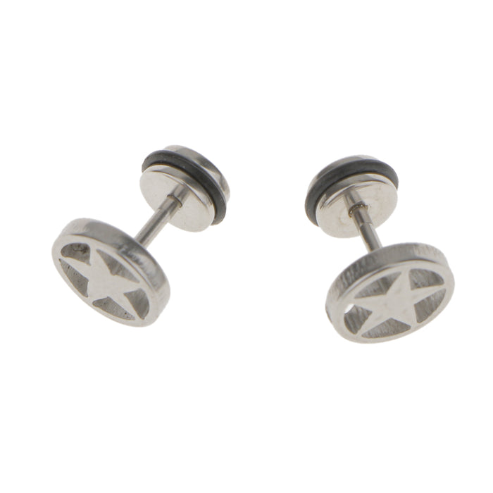 Crofta 1 Pair of Stainless Steel Silver Circle Five-pointed Star Earrings Studs