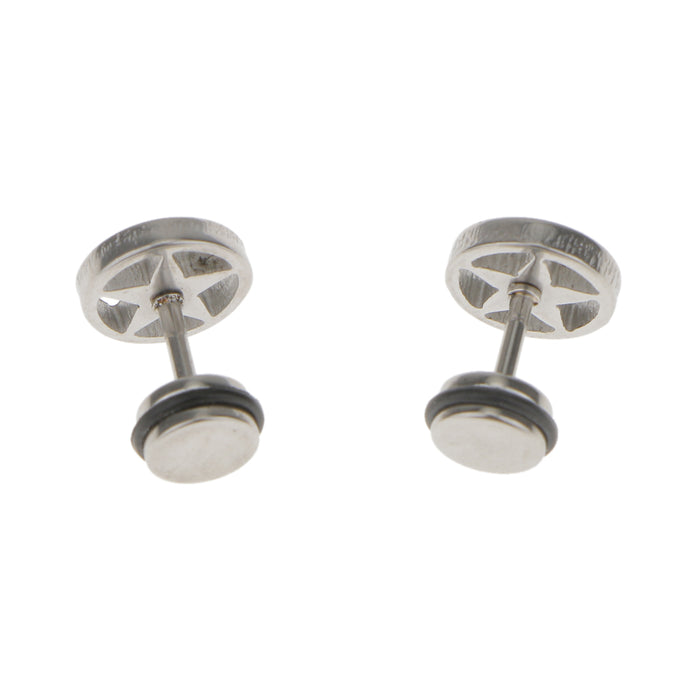 Crofta 1 Pair of Stainless Steel Silver Circle Five-pointed Star Earrings Studs