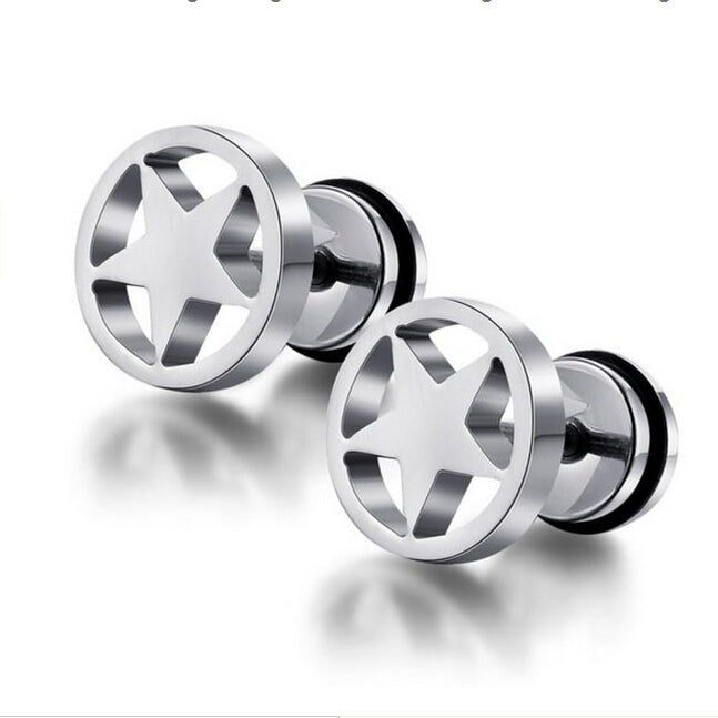 Crofta 1 Pair of Stainless Steel Silver Circle Five-pointed Star Earrings Studs