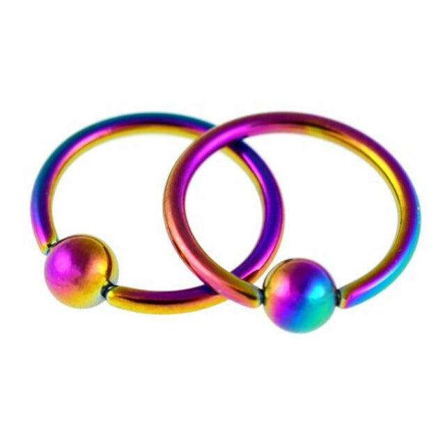 Crofta 1 Pairs Stainless Steel Nose Tragus Lip Captive Bead Hoop Ring Rainbow