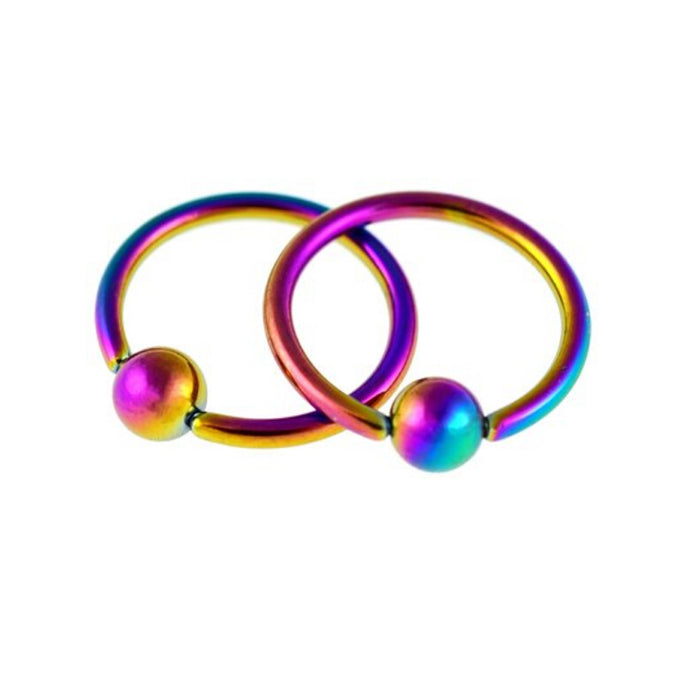 Crofta 1 Pairs Stainless Steel Nose Tragus Lip Captive Bead Hoop Ring Rainbow