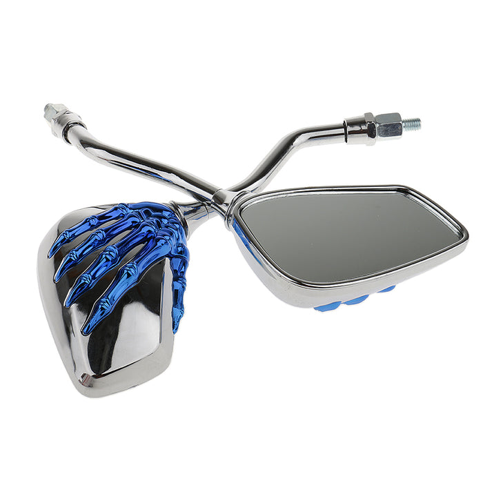 Crofta 1 Pair Motorcycle Motorbike Skull Hand Rear View Glass Mirrors - Blue