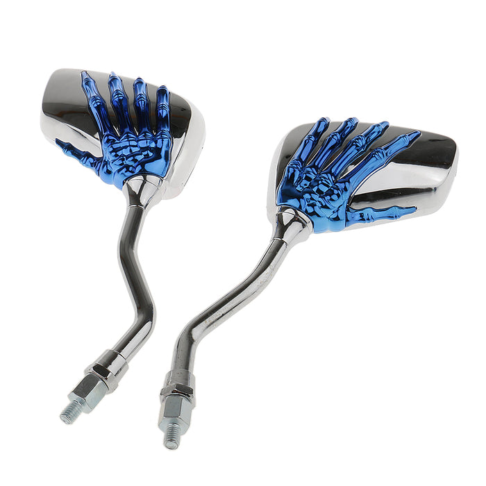 Crofta 1 Pair Motorcycle Motorbike Skull Hand Rear View Glass Mirrors - Blue