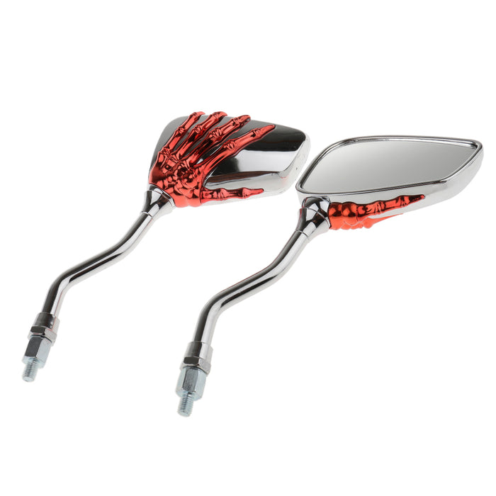 Crofta 1 Pair Motorcycle Motorbike Skull Hand Rear View Glass Mirrors - Red