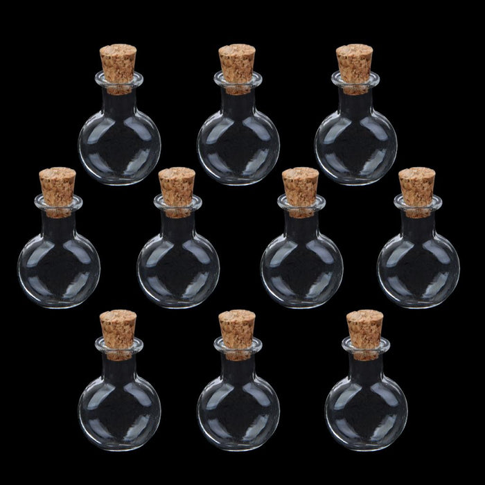 Crofta 10pcs Clear Mini Glass Bottle Vials Bottle Pendant with Cork - Flat Round