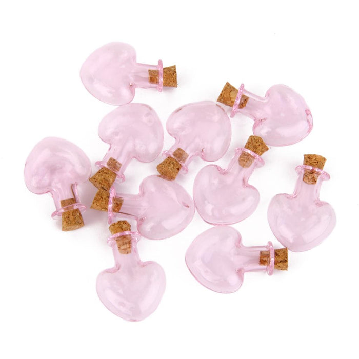 Crofta 10pcs Pink Mini Glass Bottle Vials Bottle Pendant with Cork Stopper -Heart