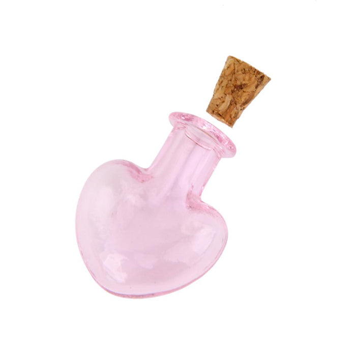 Crofta 10pcs Pink Mini Glass Bottle Vials Bottle Pendant with Cork Stopper -Heart