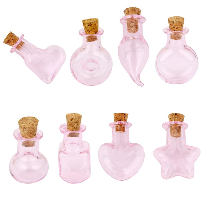 Crofta 10pcs Pink Mini Glass Bottle Vials Bottle Pendant with Cork Stopper -Heart