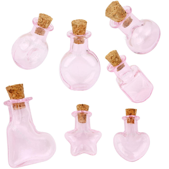 Crofta 10pcs Pink Mini Glass Bottle Vials Bottle Pendant with Cork Stopper - Square