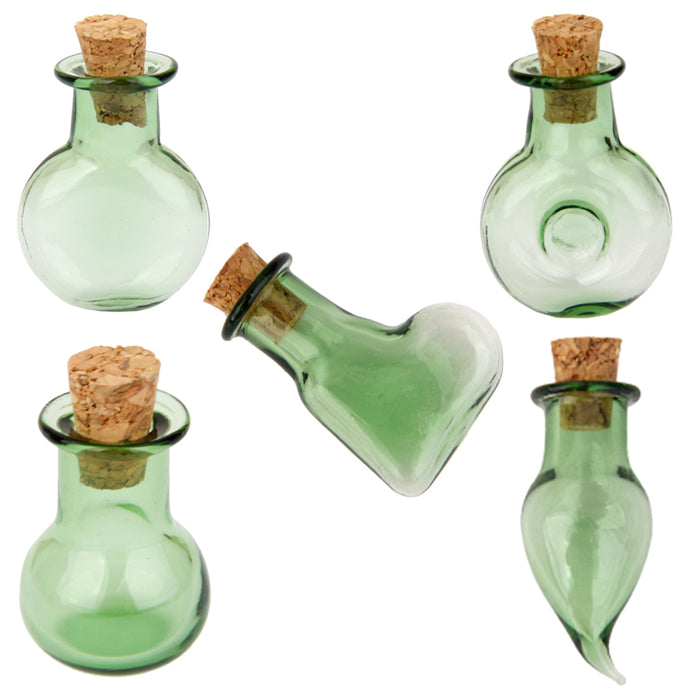 Crofta 10 Glass Cork Bottles Round XO Shape Vial Wishing Bottle DIY Pendants Green