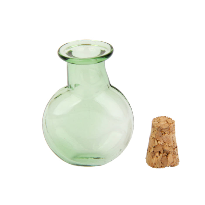 Crofta 10 Glass Cork Bottles Round Flat Vial Wishing Bottle DIY Pendants Green