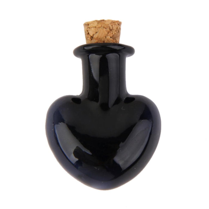 Crofta 10 Glass Cork Bottles Heart Shape Jars Vial Wishing Bottle DIY Pendant Black