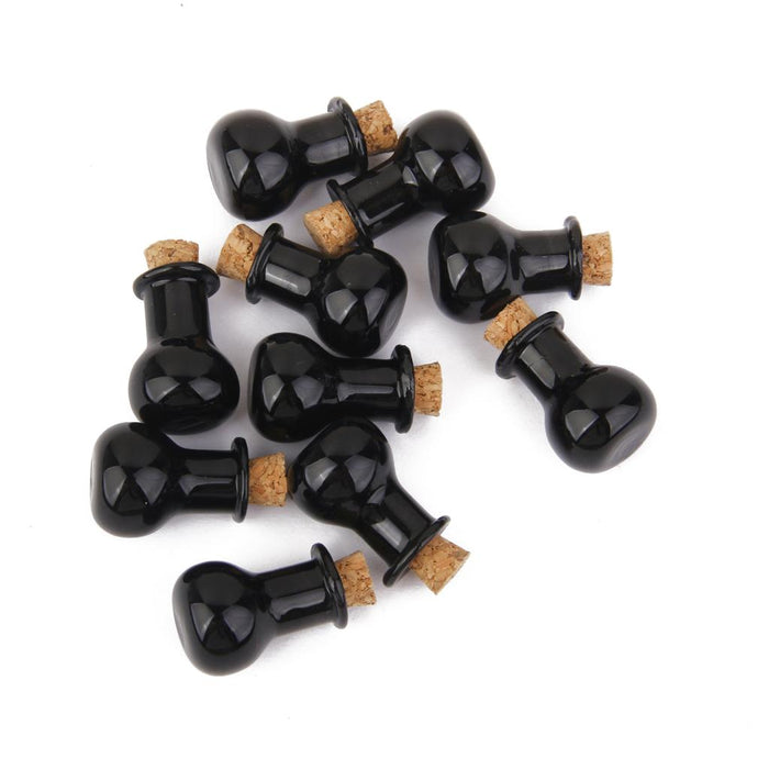 Crofta 10pcs Mini Glass Cork Bottle Flat bulb Jars Vials Message Wish Bottle Black