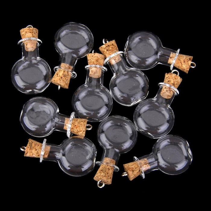 Crofta 10pc Glass Cork Bottles Round Flat Vial Wishing Bottle DIY Pendants Clear