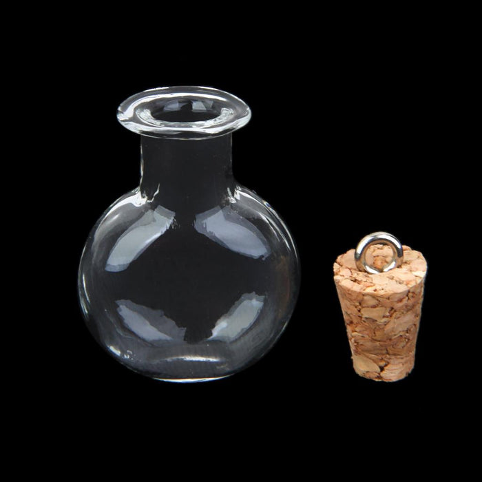 Crofta 10pc Glass Cork Bottles Round Flat Vial Wishing Bottle DIY Pendants Clear