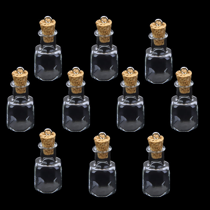 Crofta 10pc Glass Cork Bottles Square Vial Wishing Bottle DIY Pendants Clear