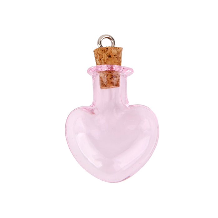 Crofta 10pcs Pink Glass Cork Bottles Vial Wishing Bottle DIY Pendant Craft - Heart