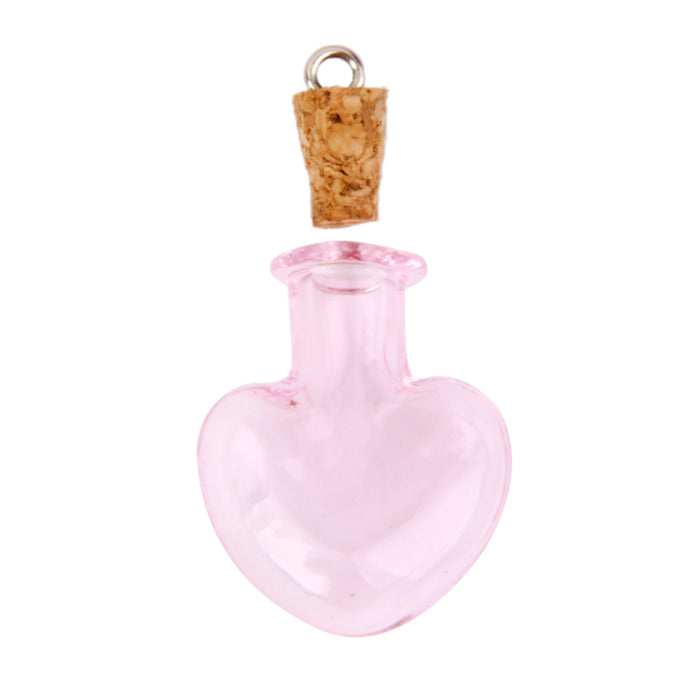 Crofta 10pcs Pink Glass Cork Bottles Vial Wishing Bottle DIY Pendant Craft - Heart