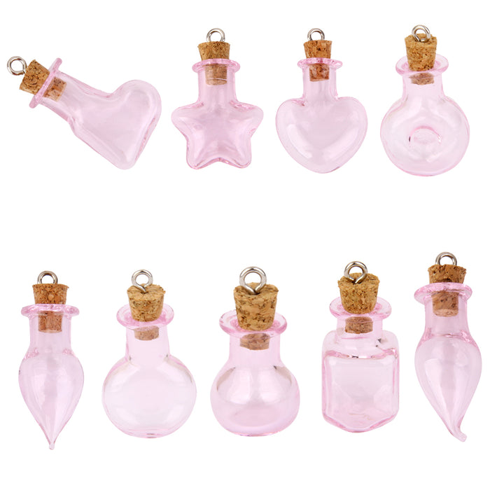 Crofta 10pcs Pink Glass Cork Bottles Vial Wishing Bottle DIY Pendant Craft - Heart