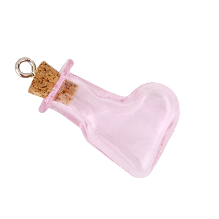 Crofta 10pcs Pink Glass Cork Bottles Vial Wishing Bottle DIY Pendant -Oblique Heart