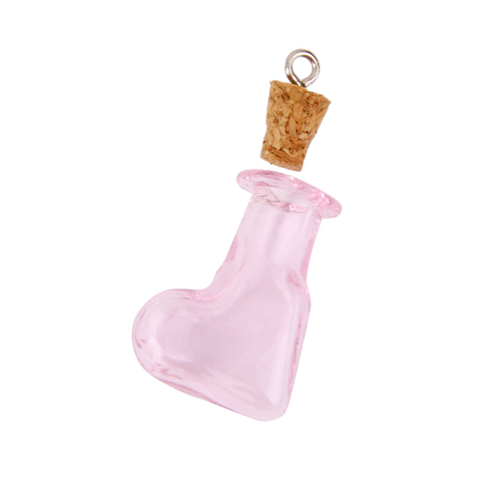 Crofta 10pcs Pink Glass Cork Bottles Vial Wishing Bottle DIY Pendant -Oblique Heart