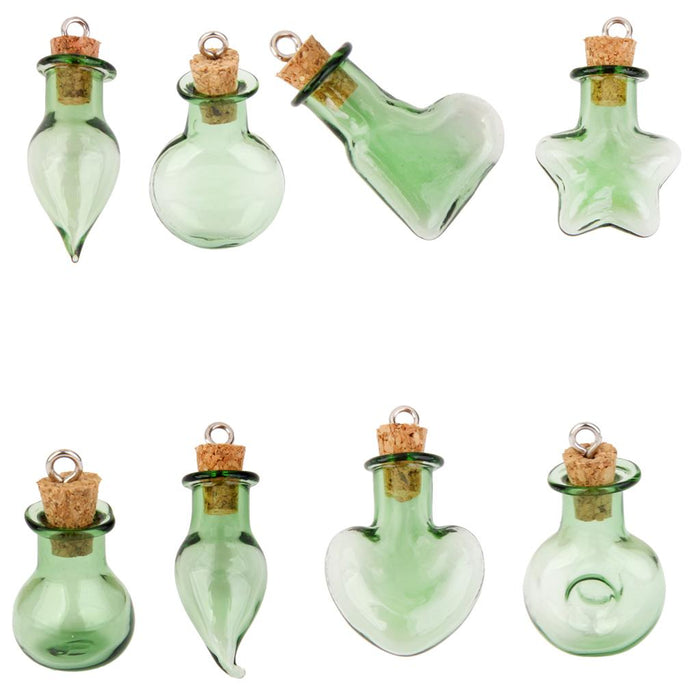 Crofta 10 Glass Cork Tear Drop Jars Vial Wishing Bottles w/ Loop DIY Pendant Green